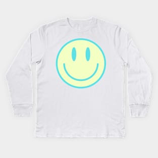Smiley Face in Green Kids Long Sleeve T-Shirt